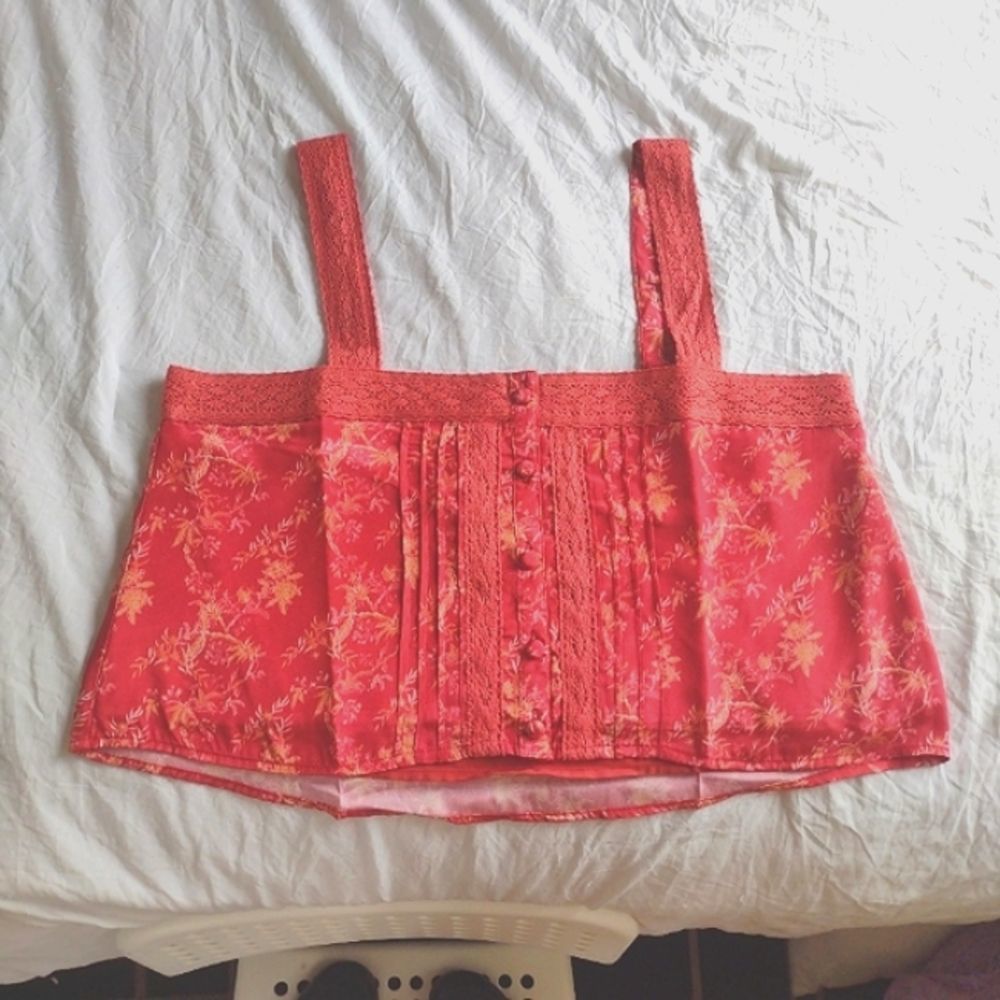 New KREWE red tropical print crop top